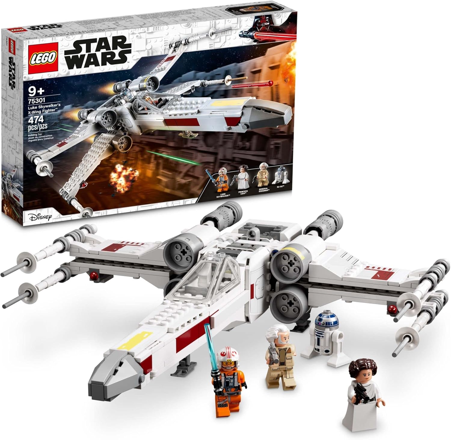 LEGO Star Wars Luke Skywalker's X-Wing Fighter 75301 Building Toy Set - Princess Leia Minifigure, R2-D2 Droid Figure, Jedi Spaceship from The Classic Trilogy Movies