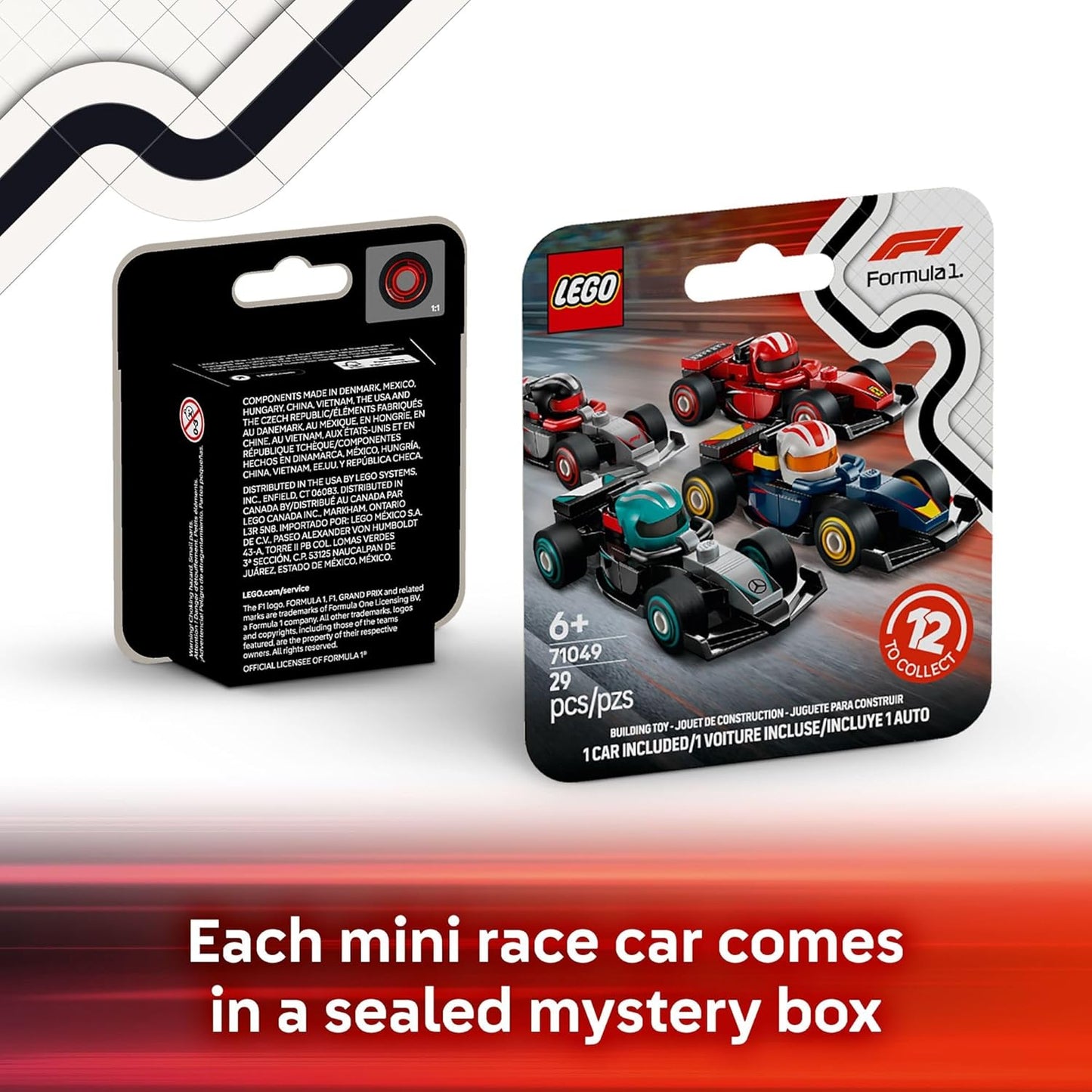 LEGO F1 Collectible Race Cars, 6 Pack - Building Set for Boys & Girls, Ages 6+ - Birthday Party Favor or Gift - Mystery Box W/Surprise F1 Car Toys - Travel Toys for Kids - 66796